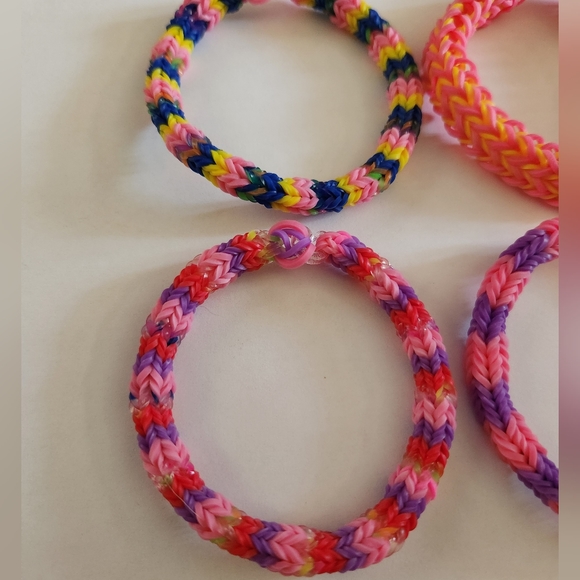 Handmade Pink and Purple Rainbow Loom Bracelet Set - Picture 3 of 5